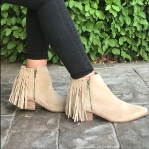 Tan Fringe Studded Western Bootie